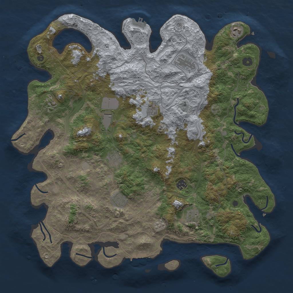 Rust Map: Procedural Map, Size: 4500, Seed: 1225447601, 19 Monuments