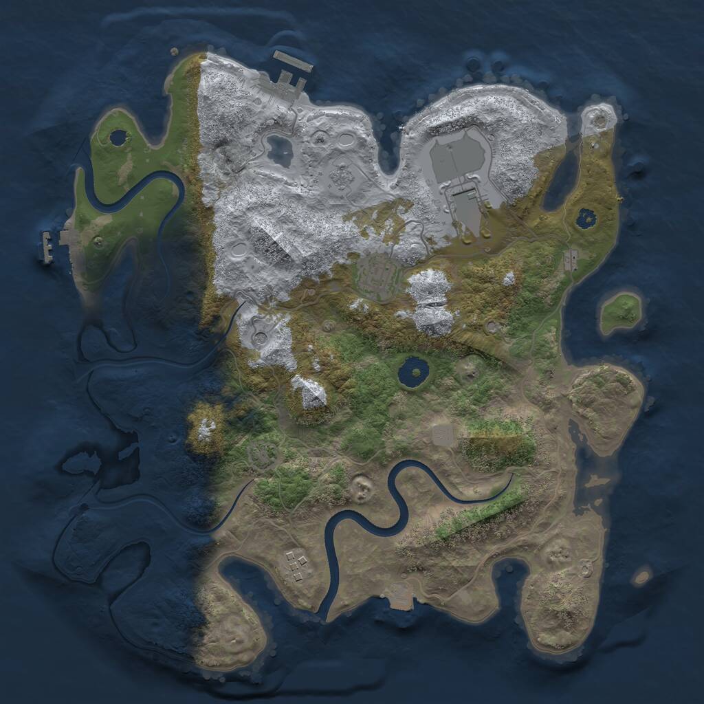 Rust Map: Procedural Map, Size: 3500, Seed: 1119701172, 9 Monuments