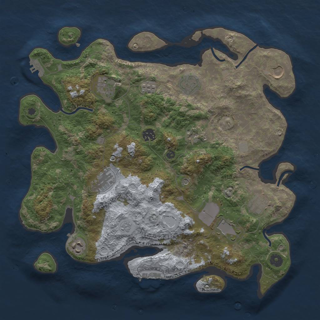 Rust Map: Procedural Map, Size: 3750, Seed: 608307195, 19 Monuments