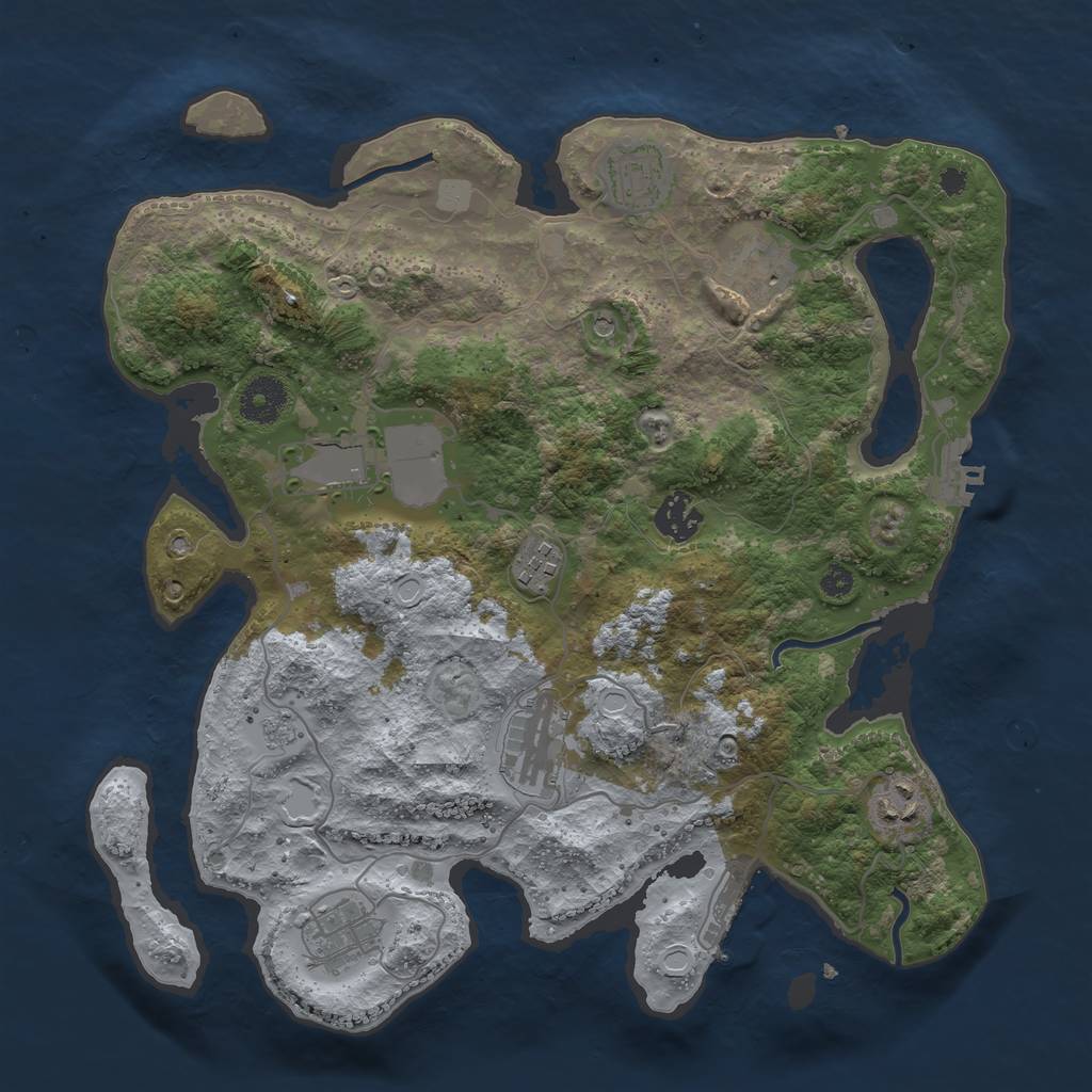 Rust Map: Procedural Map, Size: 3500, Seed: 55453533, 17 Monuments