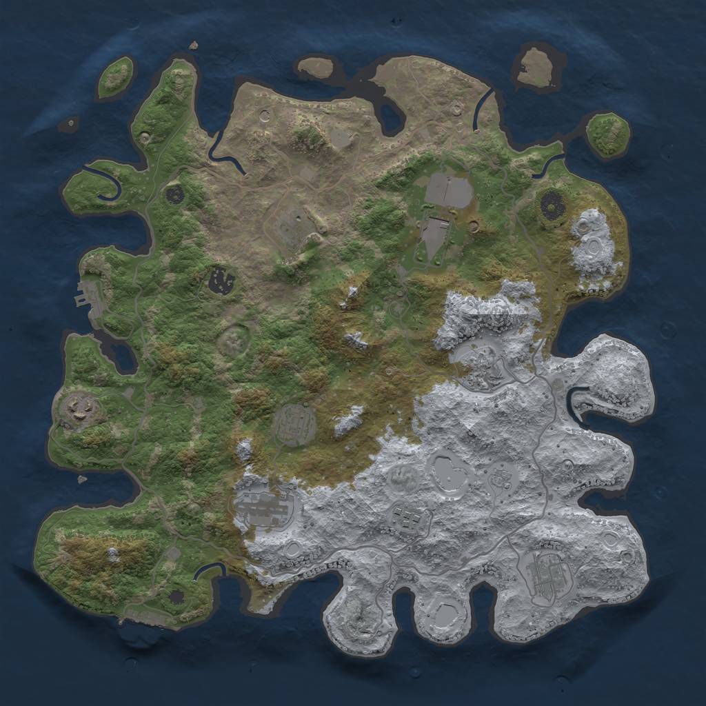Rust Map: Procedural Map, Size: 4000, Seed: 250184, 16 Monuments