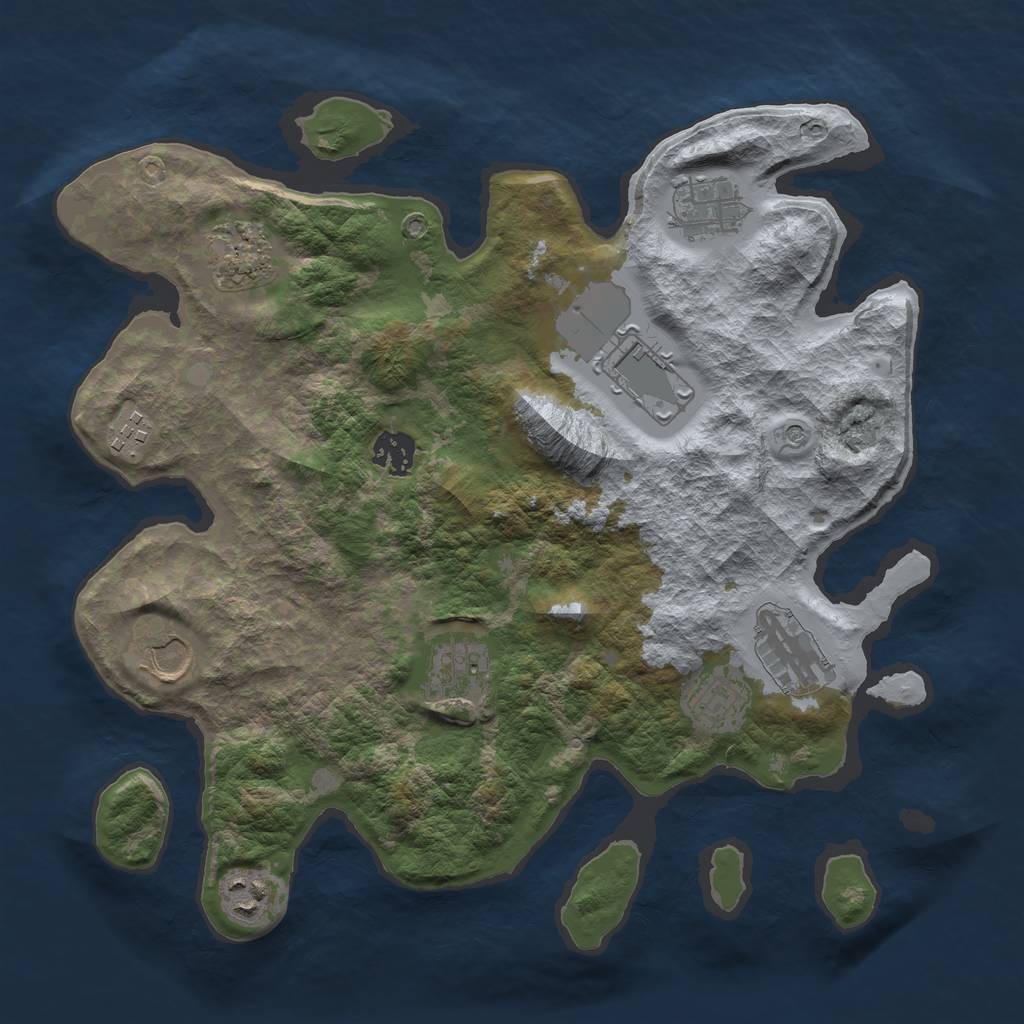 Rust Map: Barren, Size: 3500, Seed: 266350033, 13 Monuments