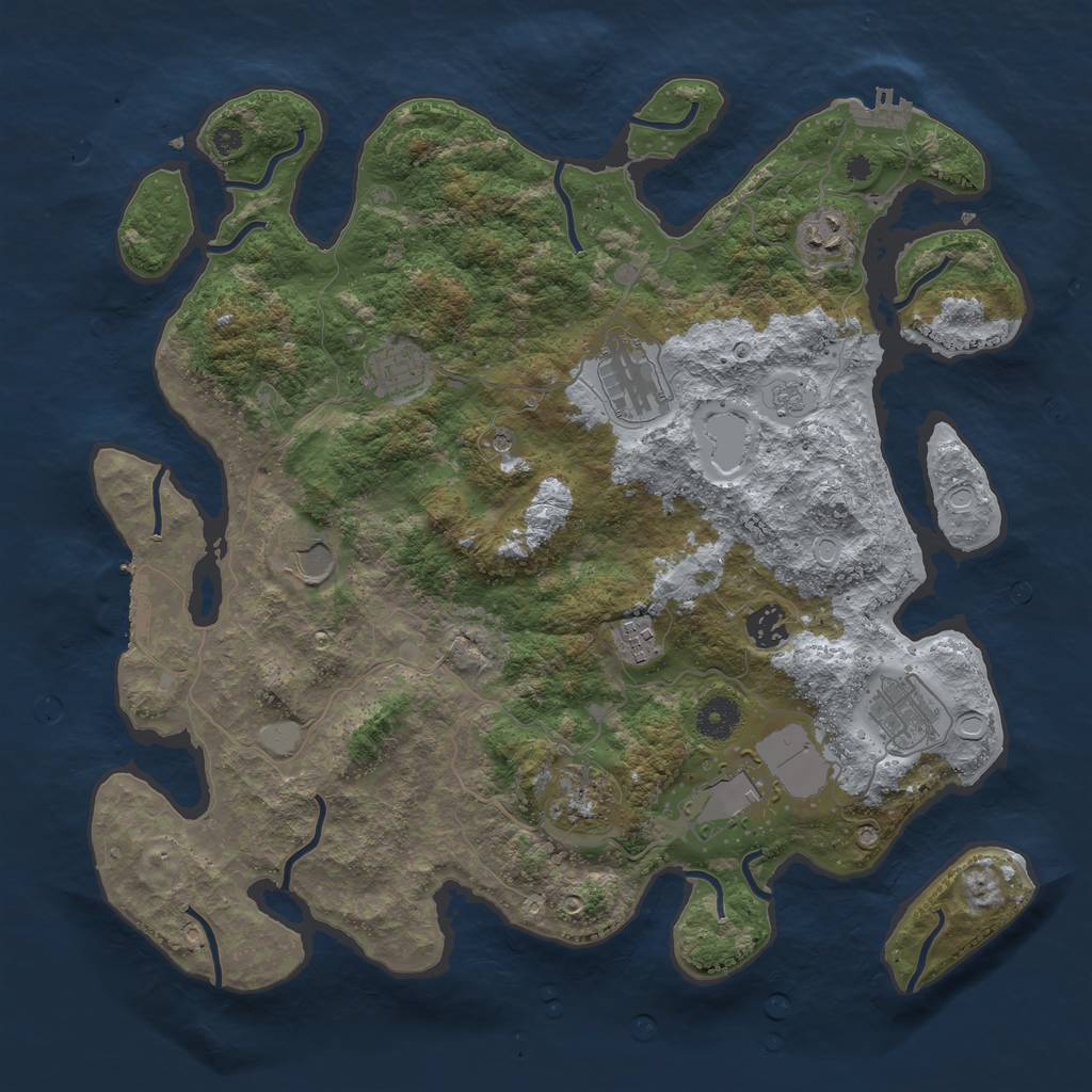Rust Map: Procedural Map, Size: 3850, Seed: 84374849, 18 Monuments