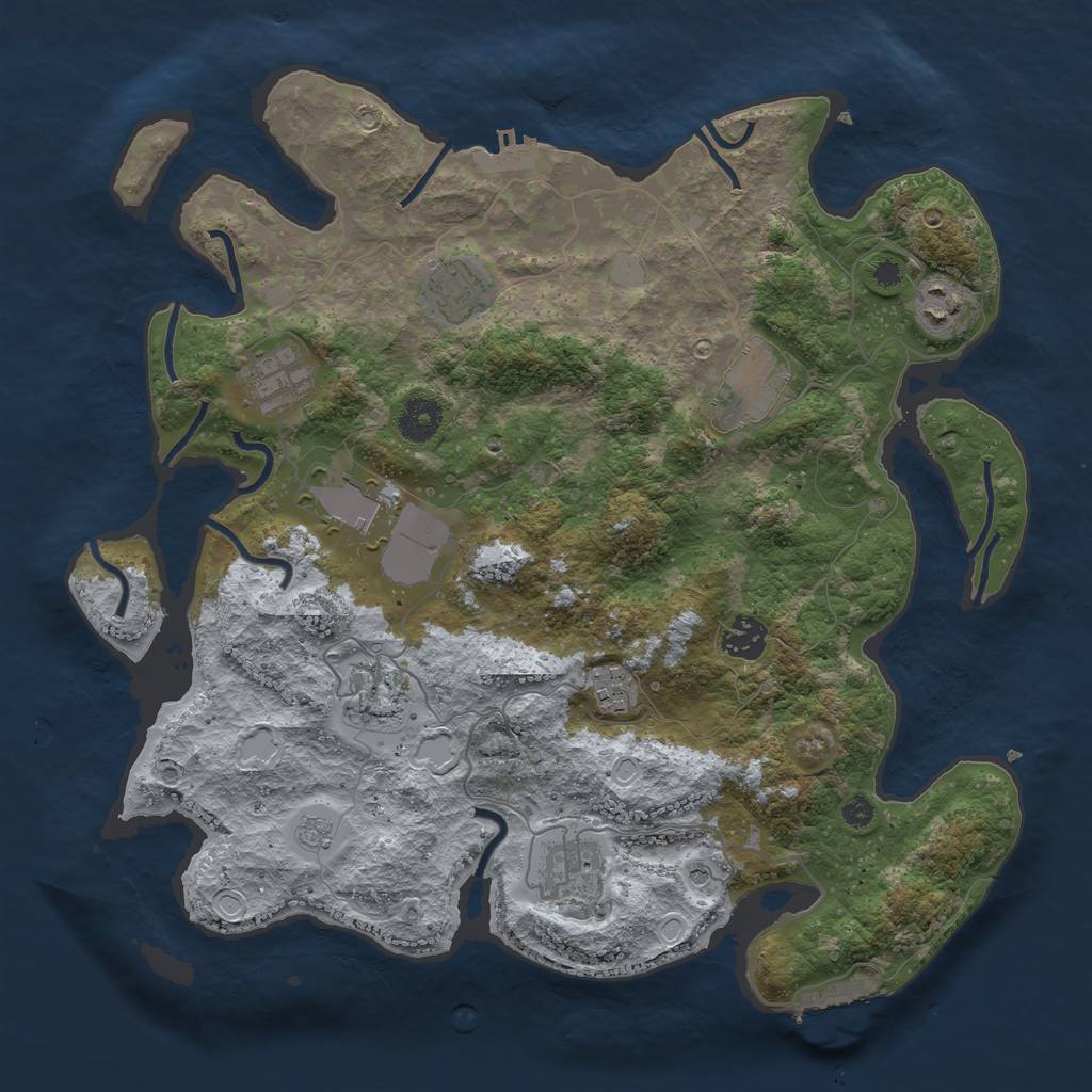 Rust Map: Procedural Map, Size: 3705, Seed: 45678934, 16 Monuments