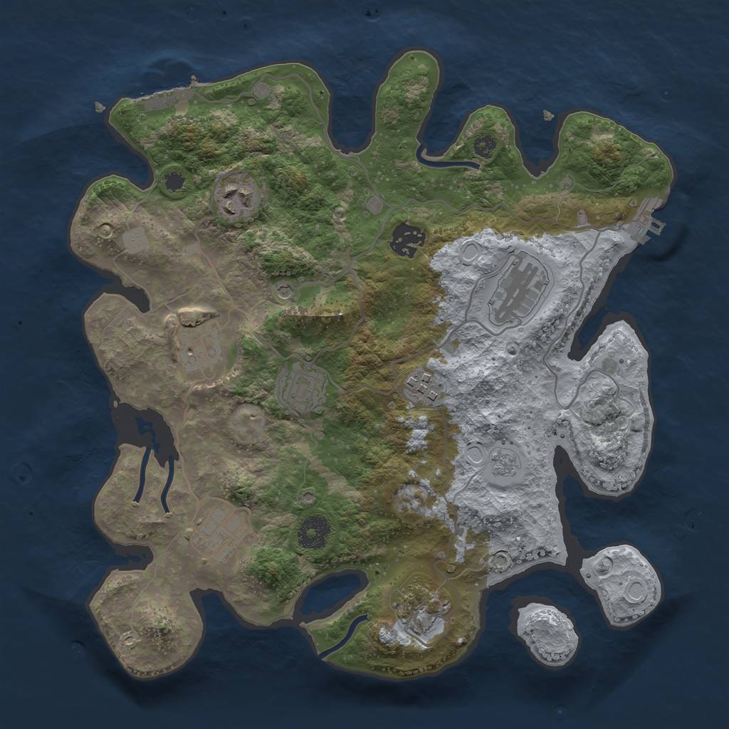 Rust Map: Procedural Map, Size: 3250, Seed: 802843384, 17 Monuments