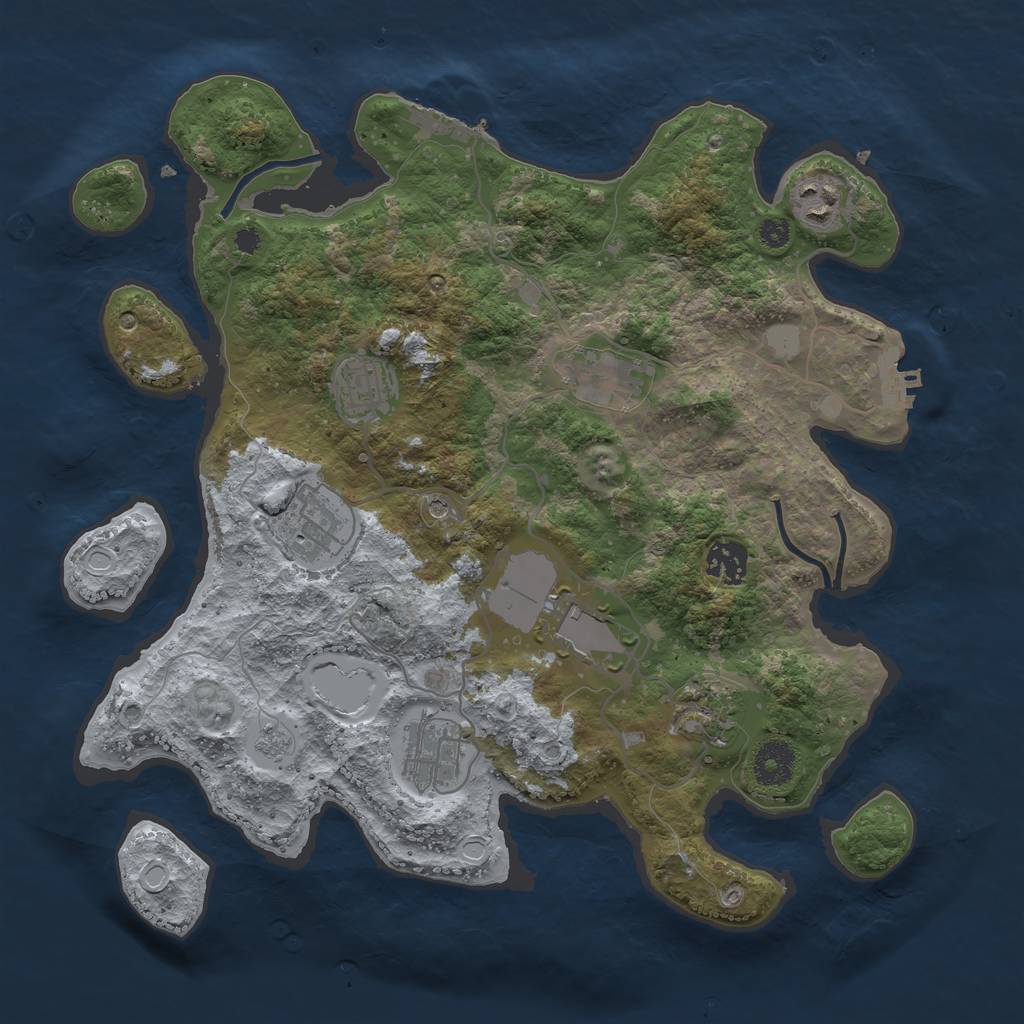Rust Map: Procedural Map, Size: 3500, Seed: 41254412, 17 Monuments