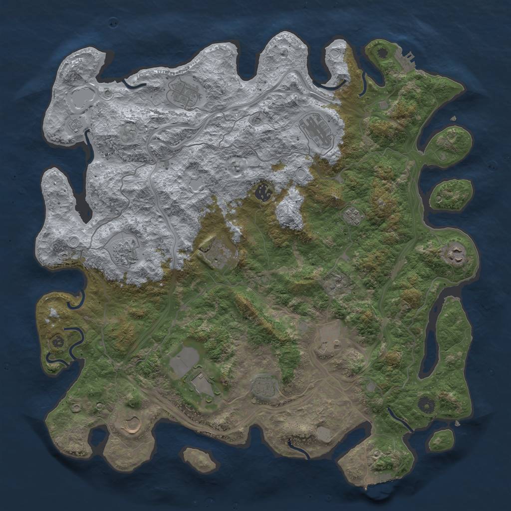 Rust Map: Procedural Map, Size: 4500, Seed: 1257543124, 20 Monuments