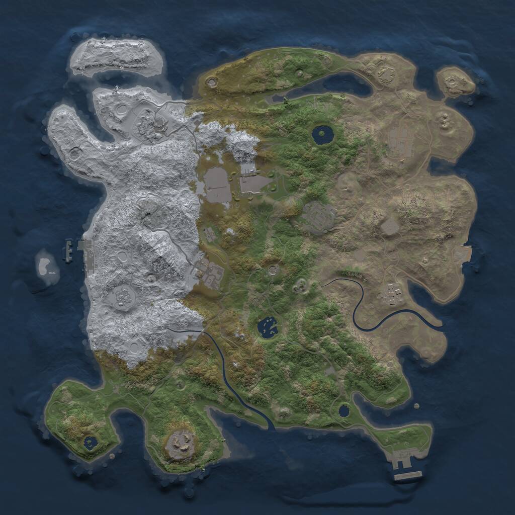 Rust Map: Procedural Map, Size: 3750, Seed: 1332386185, 14 Monuments