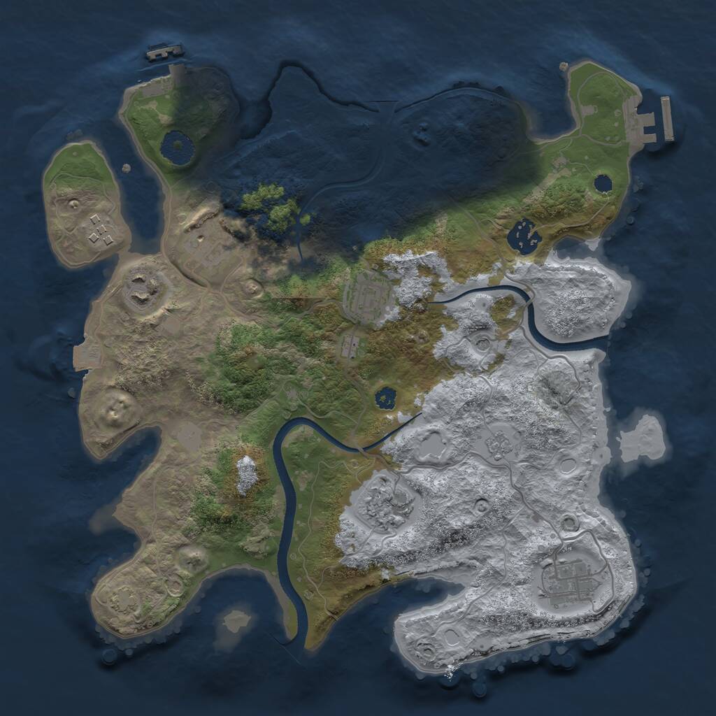 Rust Map: Procedural Map, Size: 3250, Seed: 1131460396, 13 Monuments