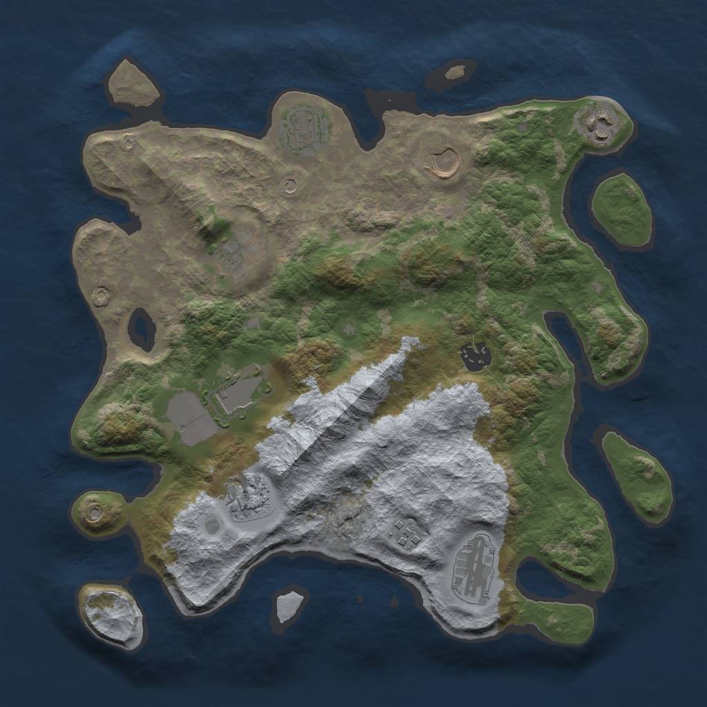 Rust Map: Barren, Size: 3500, Seed: 120, 12 Monuments