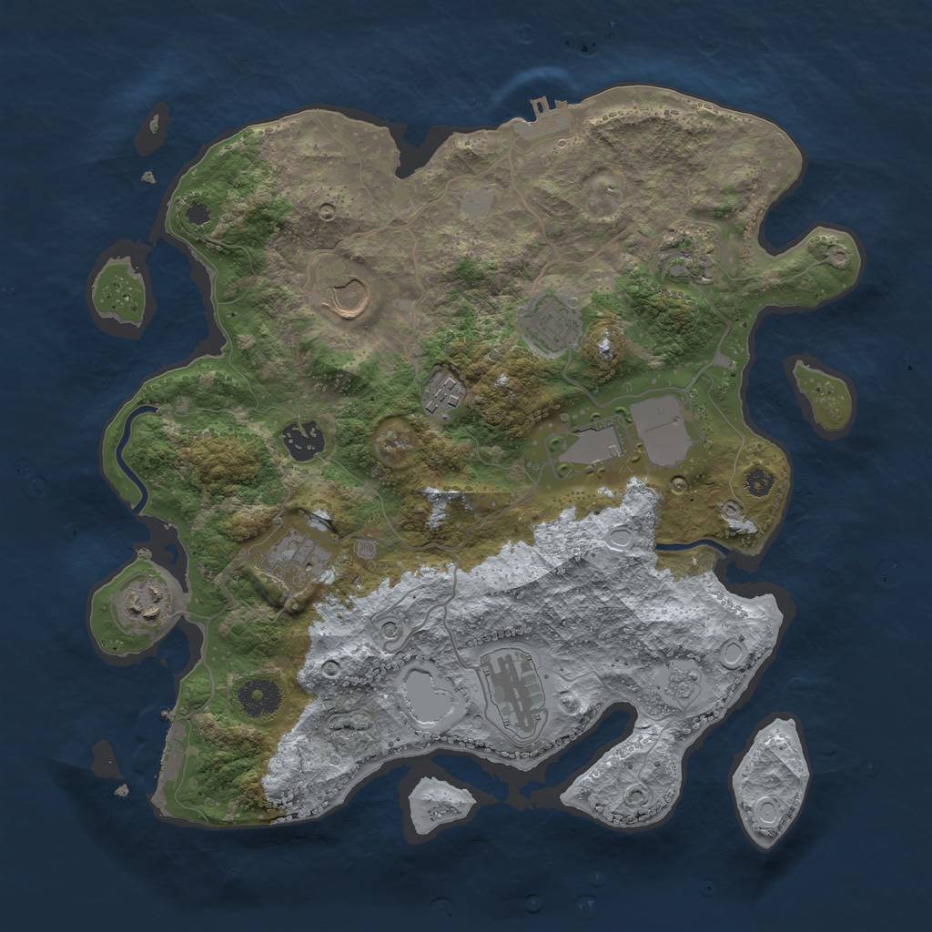 Rust Map: Procedural Map, Size: 3500, Seed: 45155, 18 Monuments
