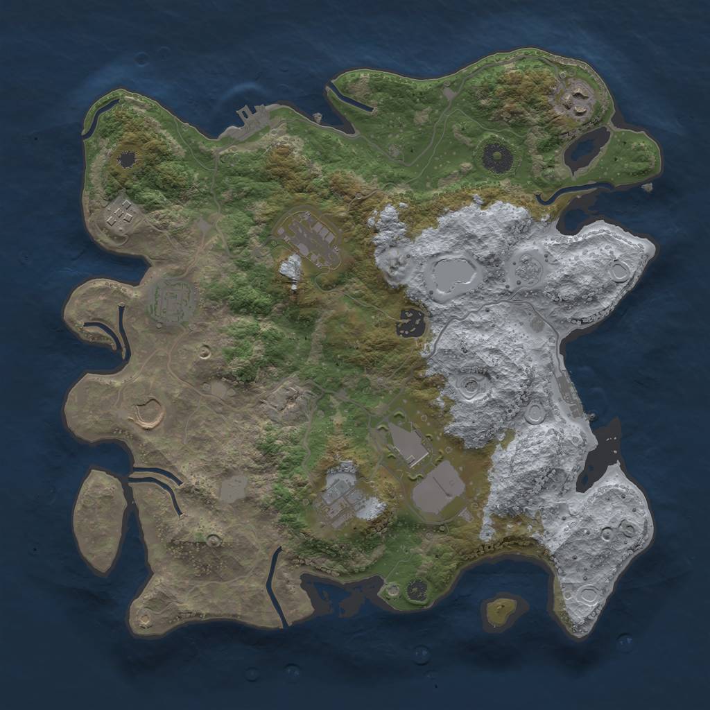 Rust Map: Procedural Map, Size: 3500, Seed: 1691745984, 17 Monuments