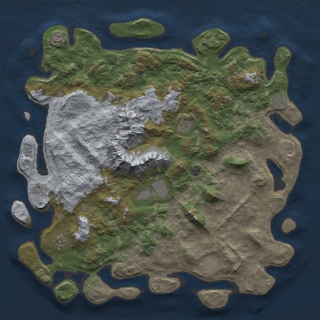 Rust Map: Barren, Size: 5000, Seed: 1234567, 13 Monuments