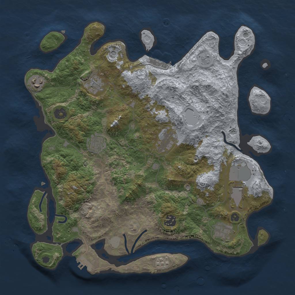 Rust Map: Procedural Map, Size: 3600, Seed: 117853279, 17 Monuments
