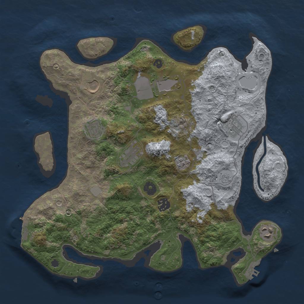 Rust Map: Procedural Map, Size: 3500, Seed: 1020599379, 17 Monuments