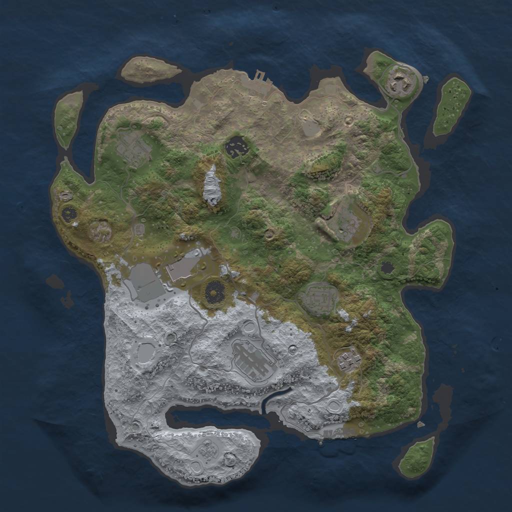 Rust Map: Procedural Map, Size: 3500, Seed: 2038801711, 16 Monuments