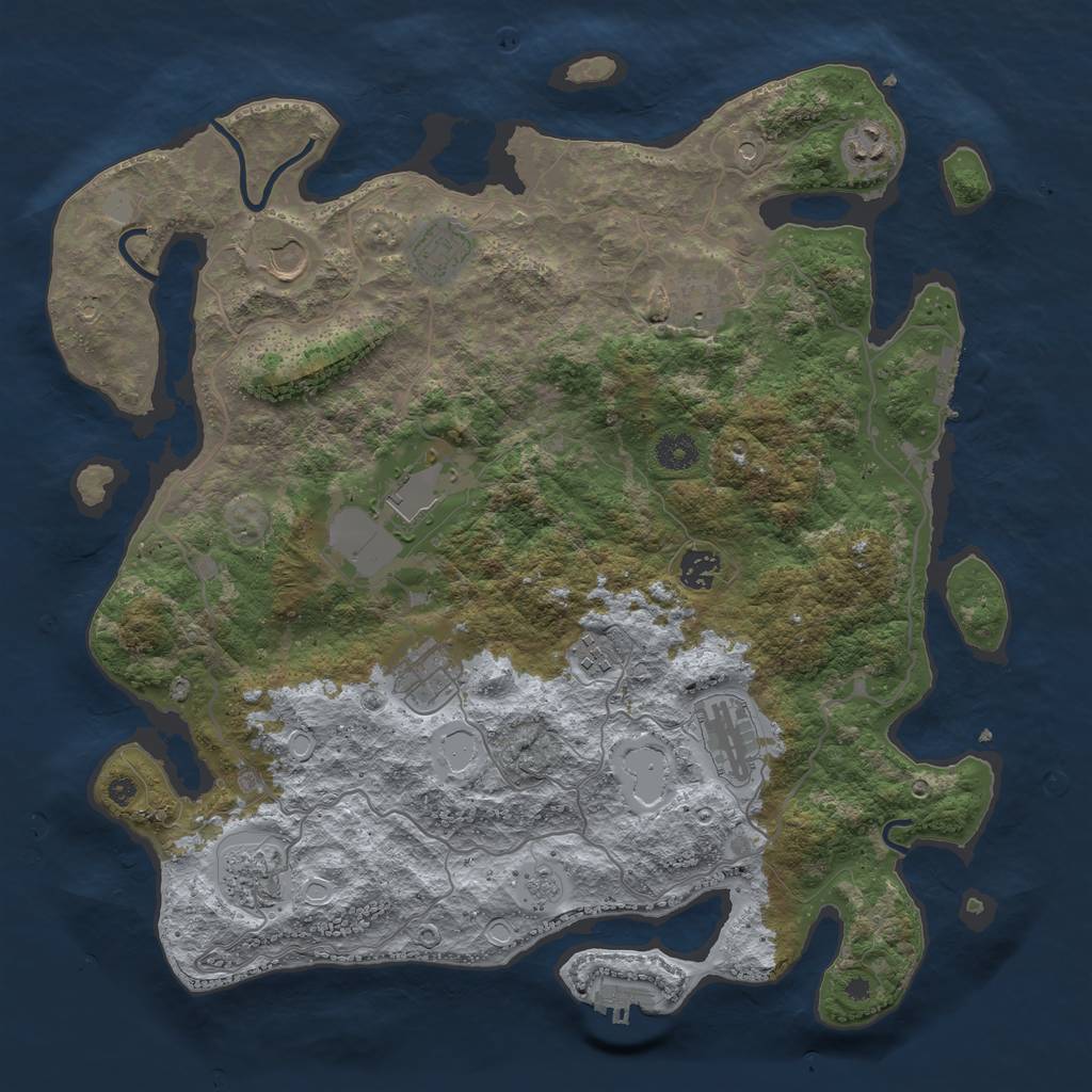 Rust Map: Procedural Map, Size: 4000, Seed: 647678009, 19 Monuments