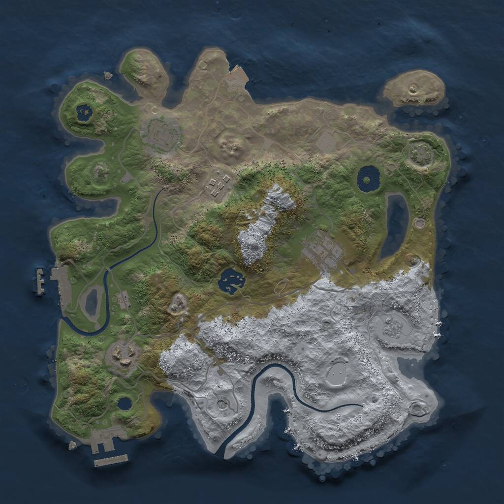Rust Map: Procedural Map, Size: 3000, Seed: 1942364076, 11 Monuments
