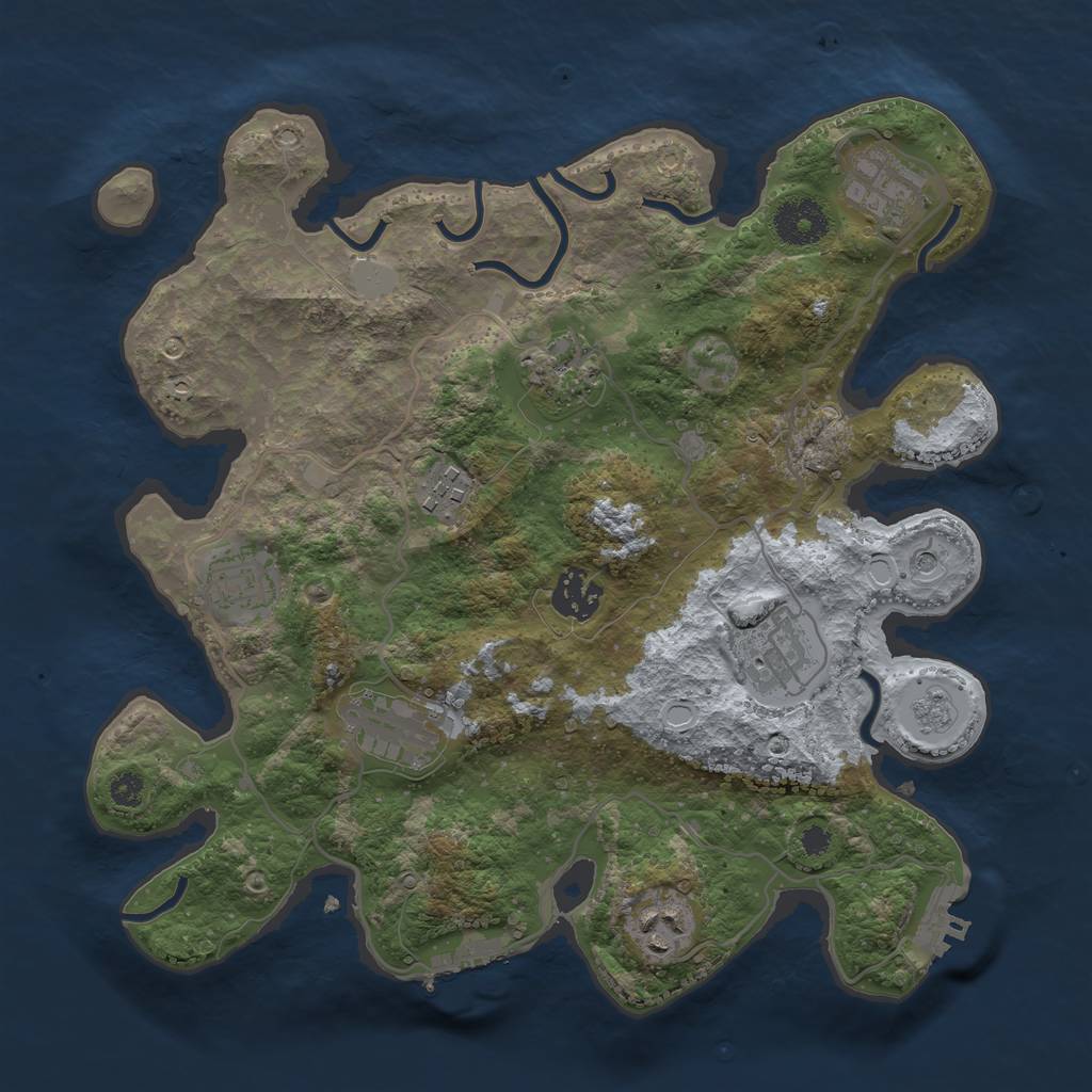 Rust Map: Procedural Map, Size: 3250, Seed: 516046650, 17 Monuments