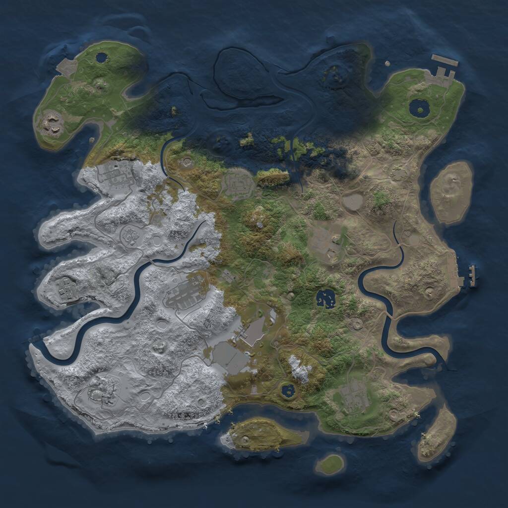 Rust Map: Procedural Map, Size: 3800, Seed: 555112, 16 Monuments