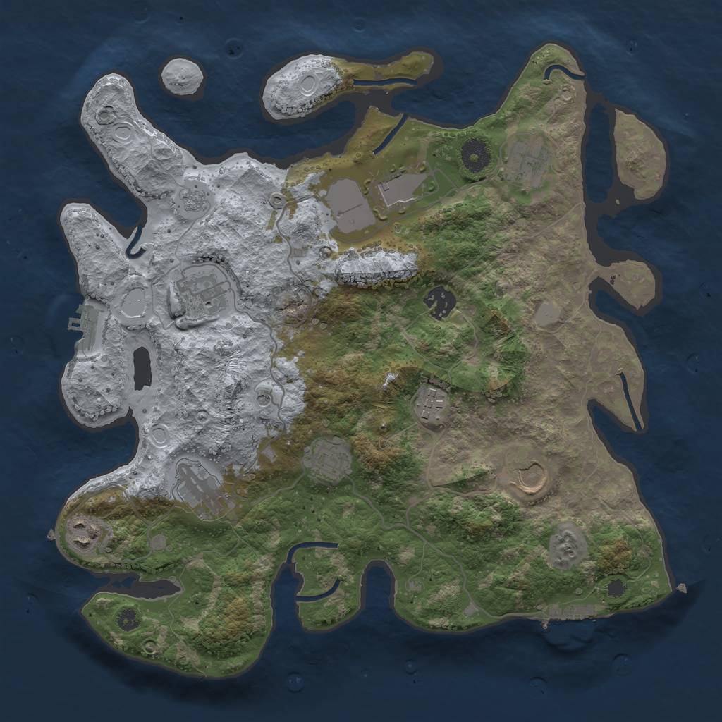 Rust Map: Procedural Map, Size: 3500, Seed: 53821821, 18 Monuments