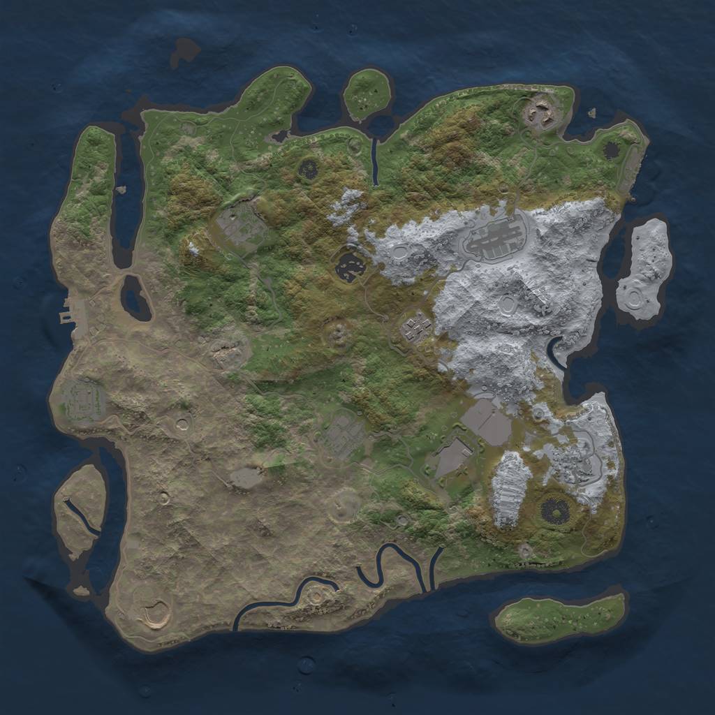 Rust Map: Procedural Map, Size: 3800, Seed: 654965, 18 Monuments