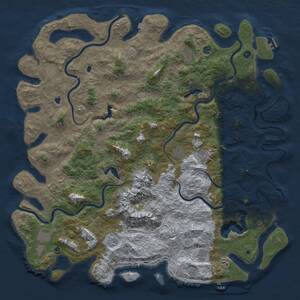 Thumbnail Rust Map: Procedural Map, Size: 6000, Seed: 55634322, 17 Monuments