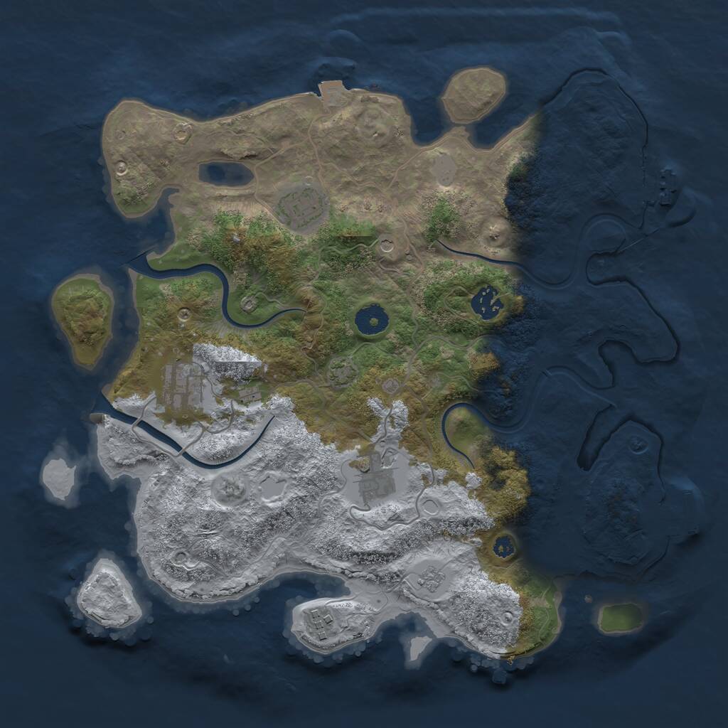 Rust Map: Procedural Map, Size: 3500, Seed: 599040235, 11 Monuments