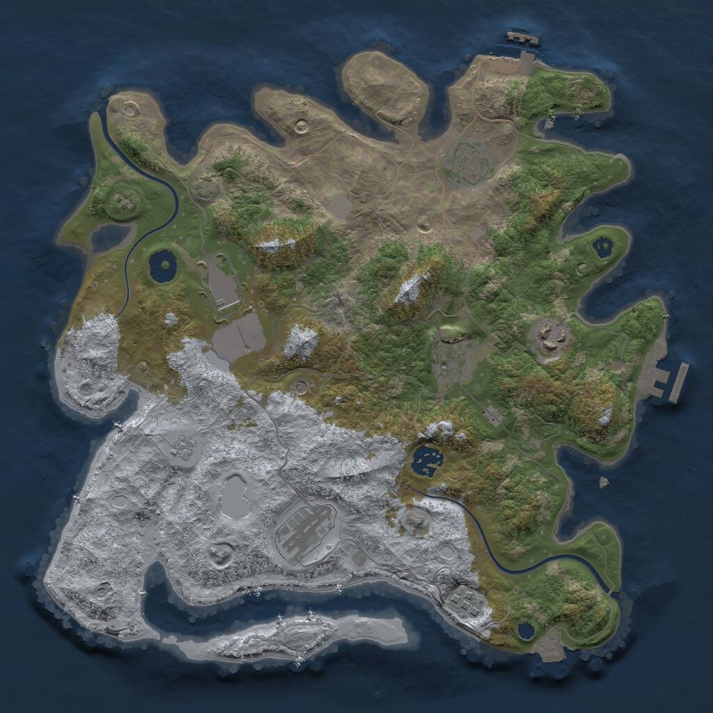 Rust Map: Procedural Map, Size: 3500, Seed: 3663, 13 Monuments