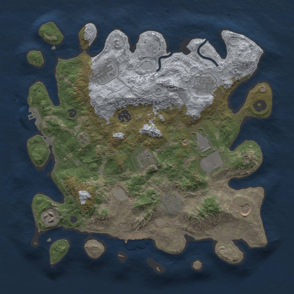 Rust Map: Procedural Map, Size: 3500, Seed: 93320573, 17 Monuments