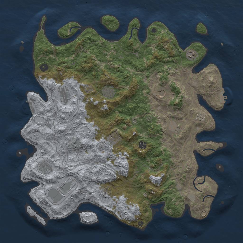 Rust Map: Procedural Map, Size: 4500, Seed: 2104457150, 18 Monuments