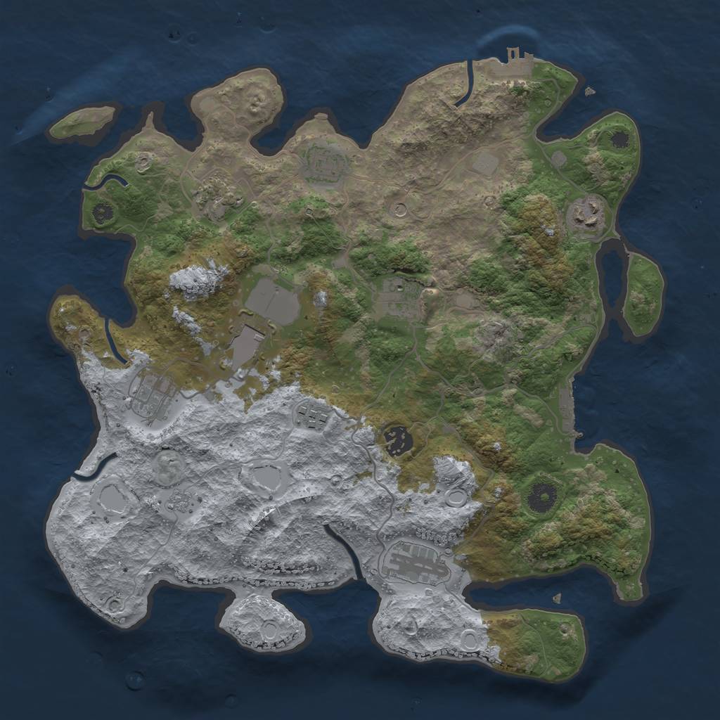 Rust Map: Procedural Map, Size: 3650, Seed: 71099484, 18 Monuments