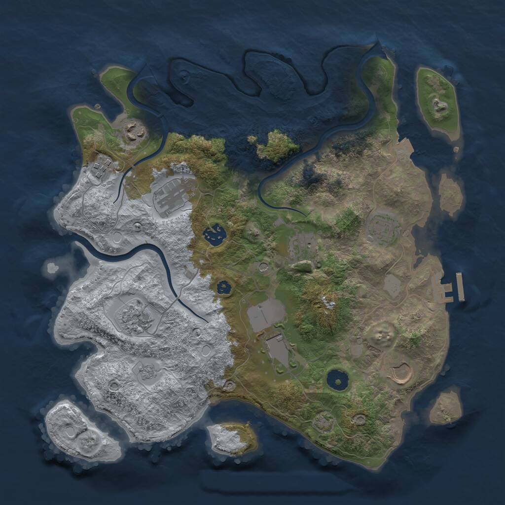 Rust Map: Procedural Map, Size: 3550, Seed: 2104457150, 14 Monuments