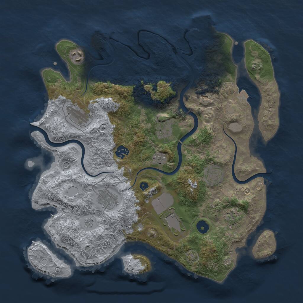 Rust Map: Procedural Map, Size: 3625, Seed: 2104457150, 14 Monuments