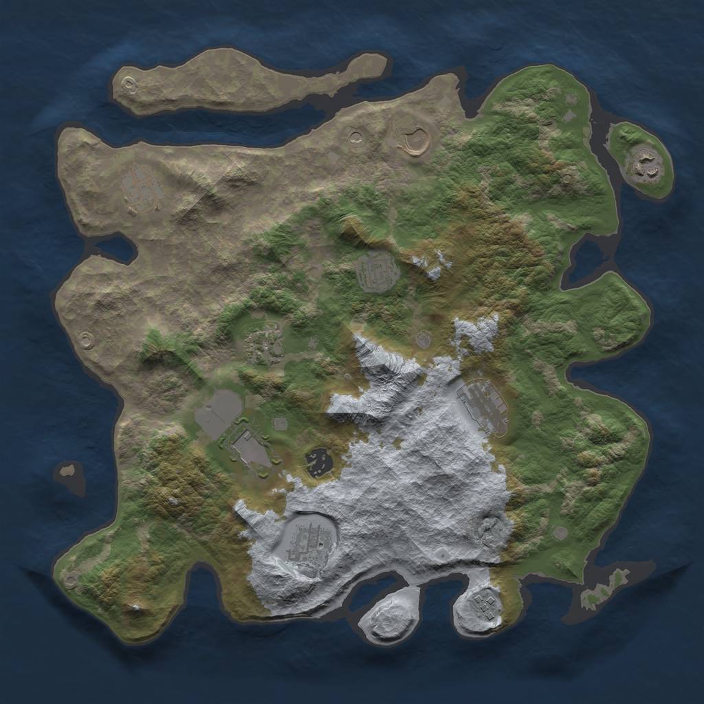 Rust Map: Barren, Size: 3800, Seed: 71, 13 Monuments