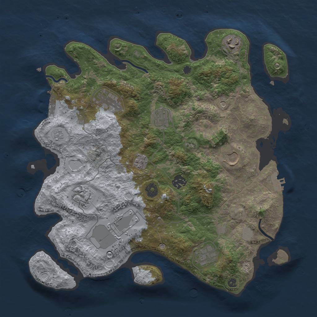 Rust Map: Procedural Map, Size: 3525, Seed: 2104457150, 18 Monuments