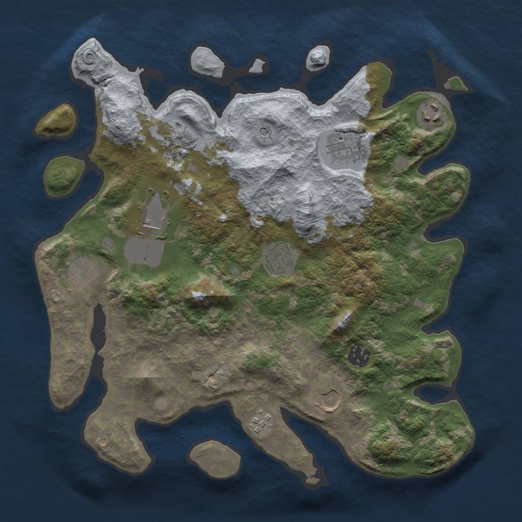Rust Map: Barren, Size: 3500, Seed: 2680, 12 Monuments