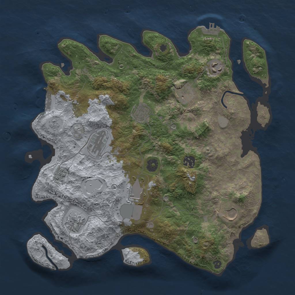 Rust Map: Procedural Map, Size: 3560, Seed: 2104457150, 18 Monuments