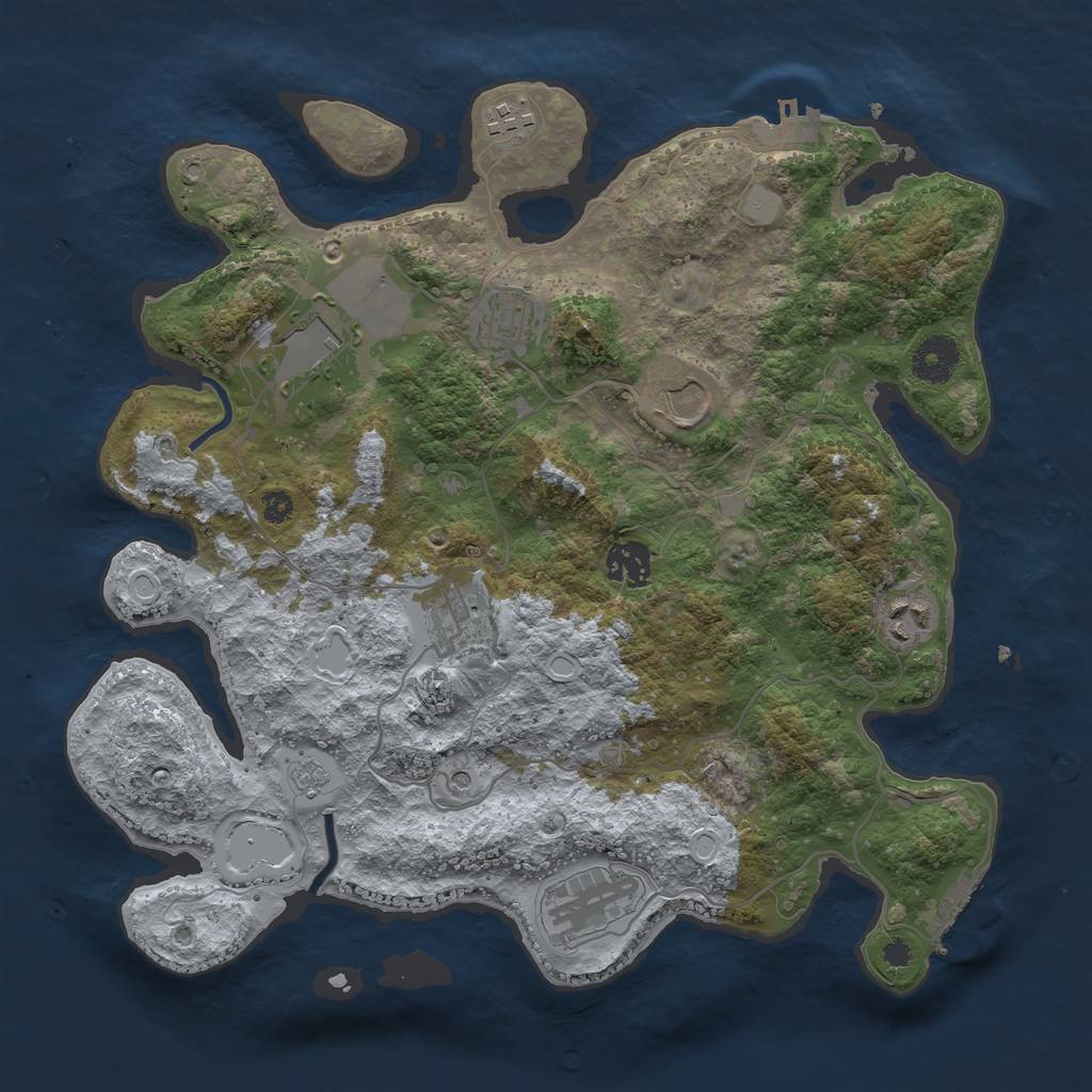Rust Map: Procedural Map, Size: 3500, Seed: 64281187, 17 Monuments
