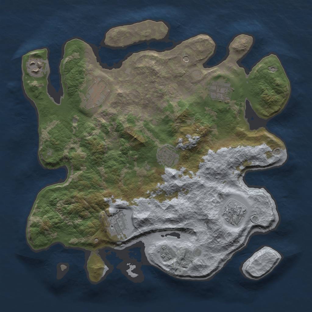 Rust Map: Barren, Size: 3200, Seed: 897754124, 10 Monuments