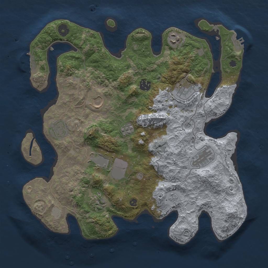 Rust Map: Procedural Map, Size: 3500, Seed: 30125590, 18 Monuments