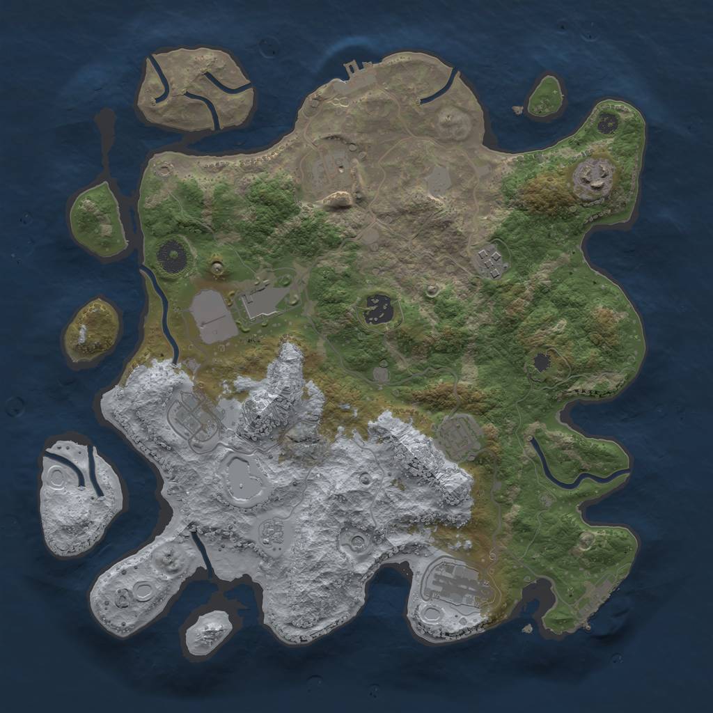 Rust Map: Procedural Map, Size: 3500, Seed: 44676679, 17 Monuments