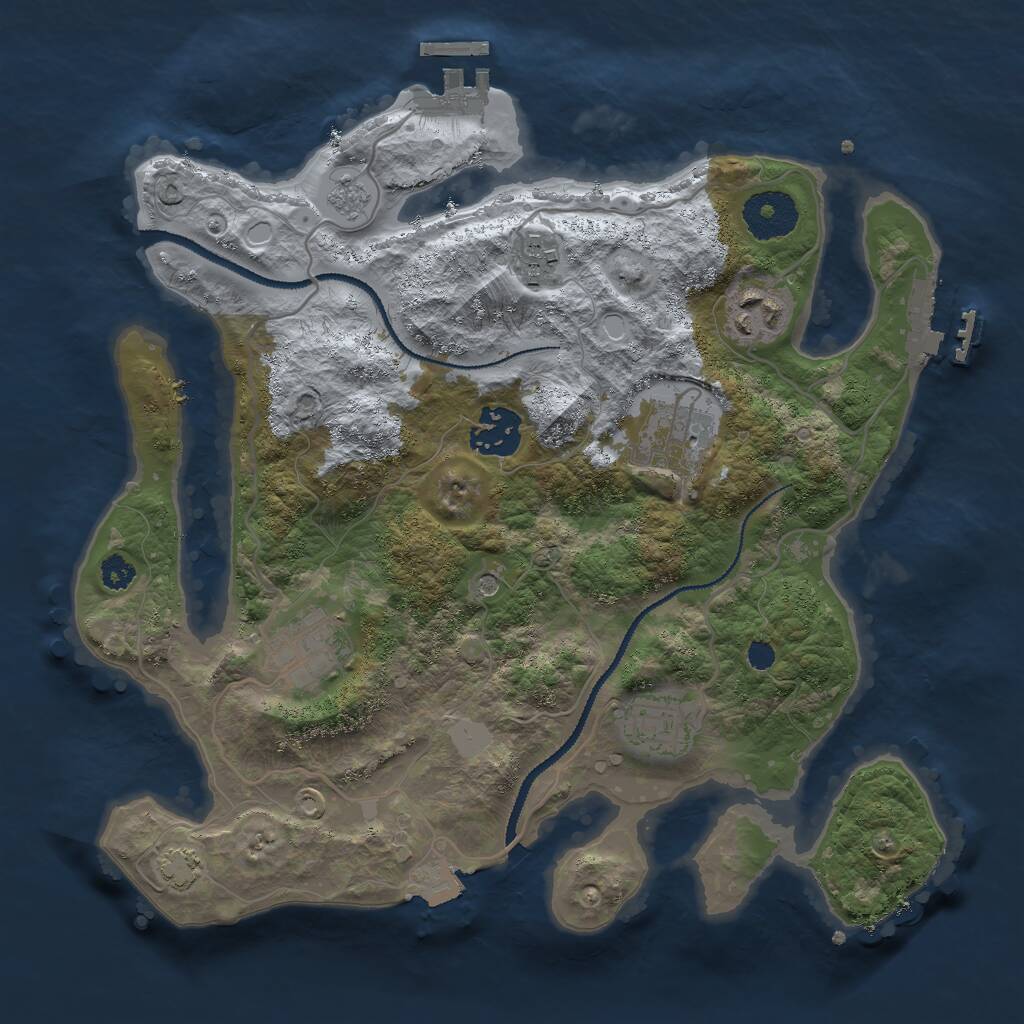 Rust Map: Procedural Map, Size: 3000, Seed: 2130052731, 12 Monuments