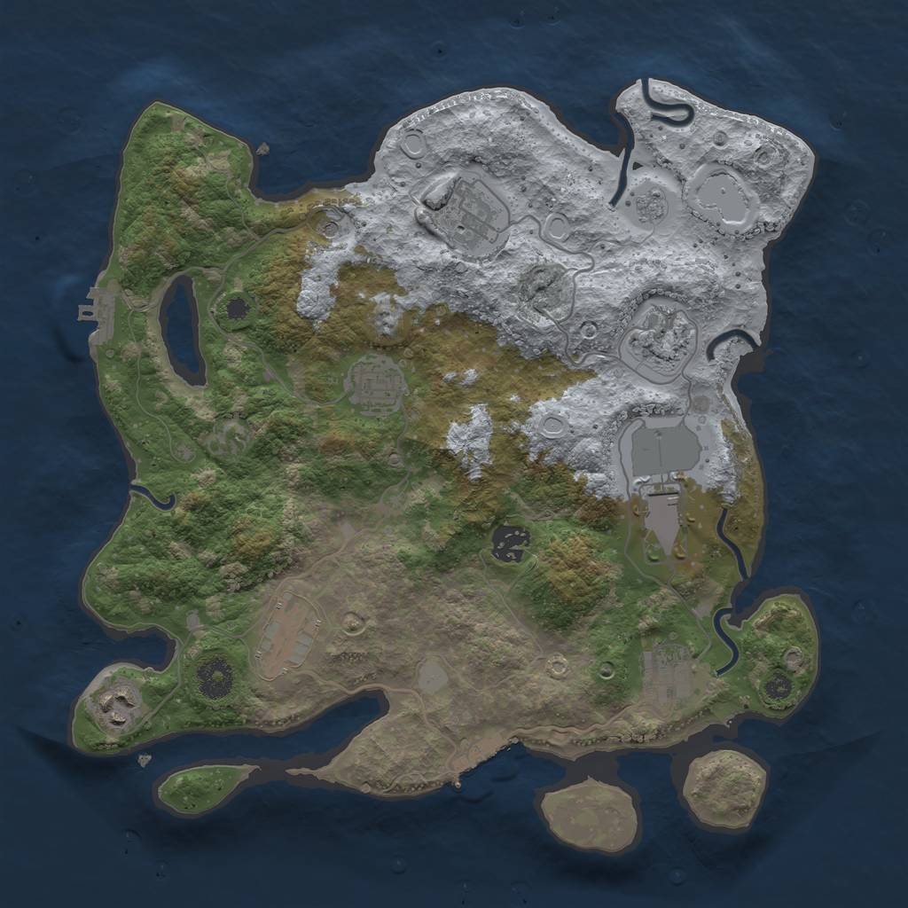 Rust Map: Procedural Map, Size: 3500, Seed: 1239042299, 17 Monuments