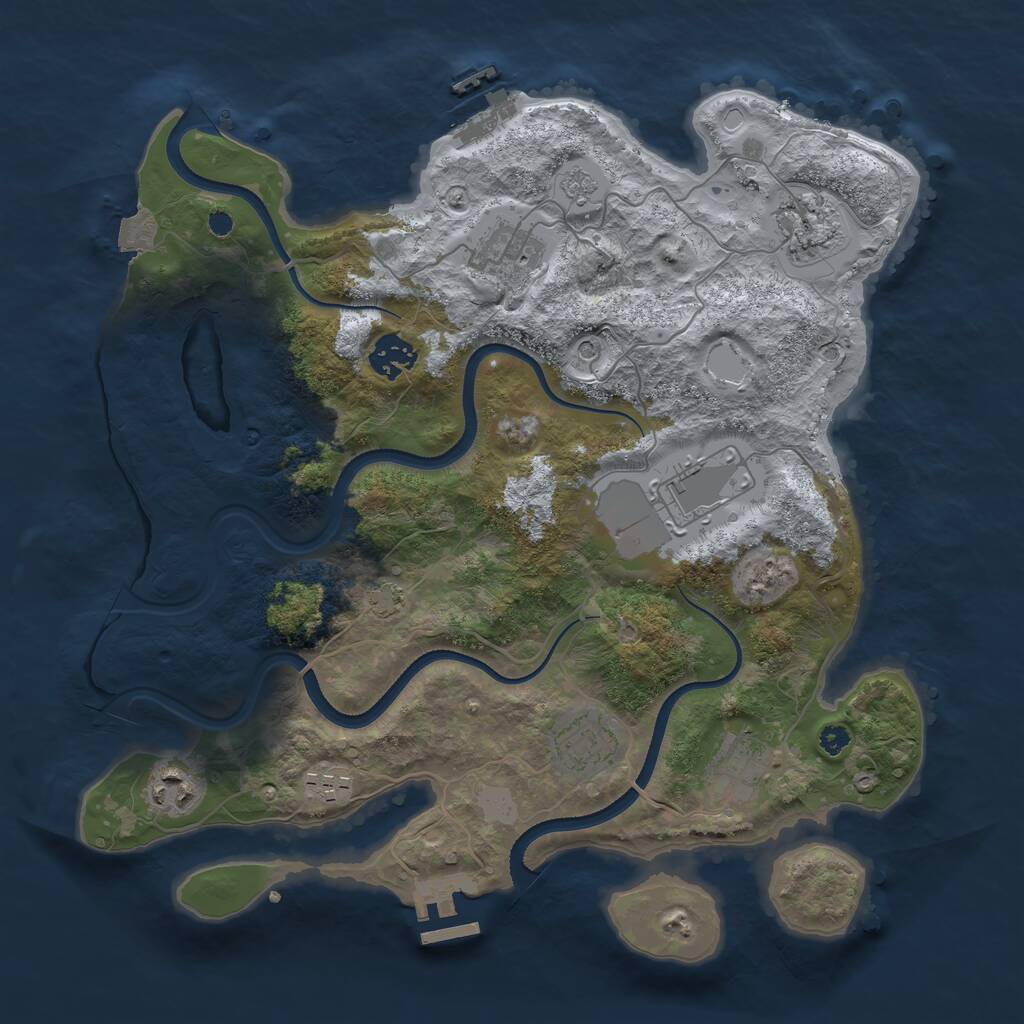 Rust Map: Procedural Map, Size: 3500, Seed: 1239042299, 14 Monuments