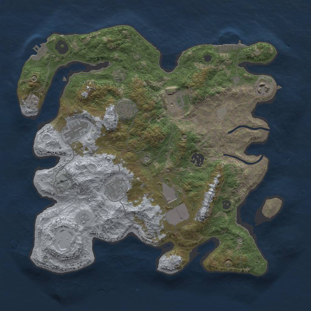 Rust Map: Procedural Map, Size: 3500, Seed: 2075147423, 17 Monuments