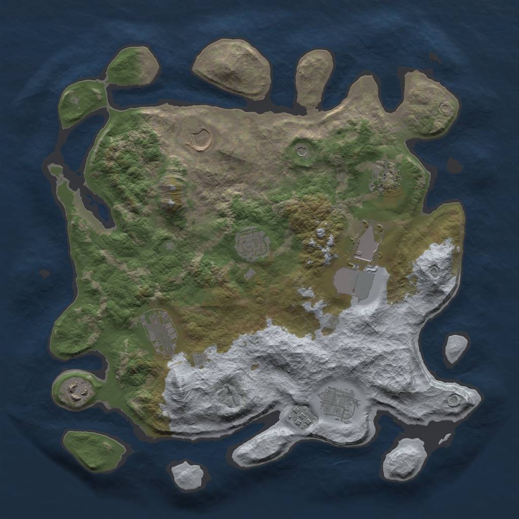 Rust Map: Barren, Size: 3500, Seed: 23742, 11 Monuments