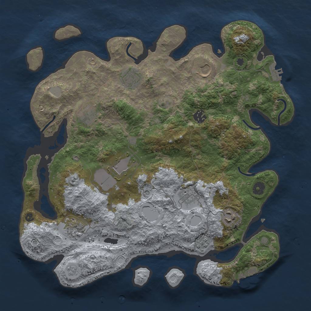 Rust Map: Procedural Map, Size: 3650, Seed: 1255059328, 18 Monuments