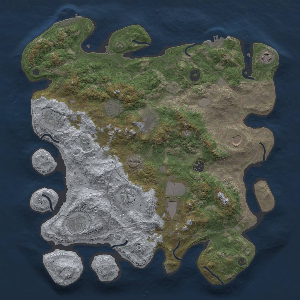 Rust Map: Procedural Map, Size: 4000, Seed: 1844658951, 19 Monuments