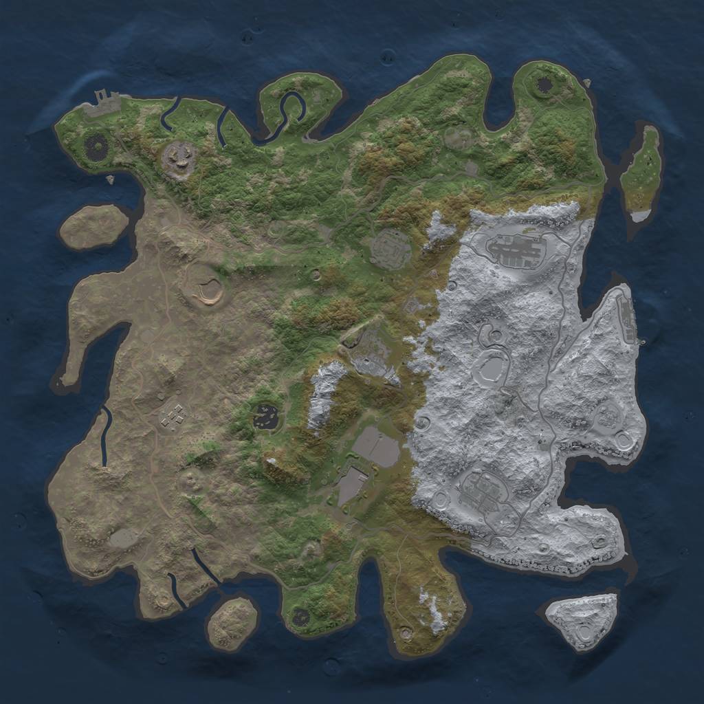 Rust Map: Procedural Map, Size: 4050, Seed: 1080078909, 18 Monuments